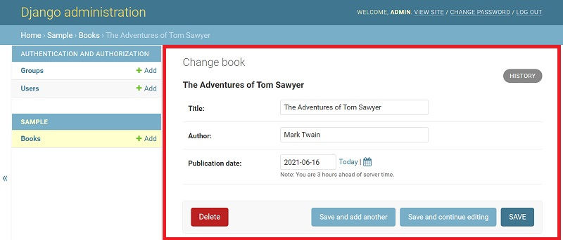 Django Admin - Edit Book Item.